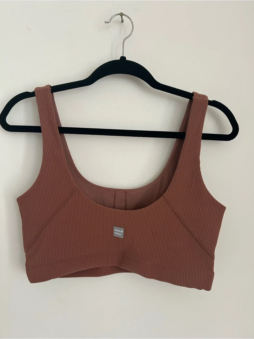 CREAM YOGA VENESA RIBBED BUSTIER SPORTS BRA ROSE TAUPE Size Large